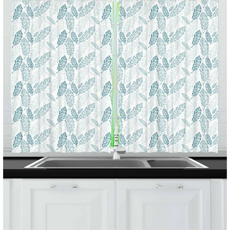 Teal Coloured Curtains Teal and White Curtains 2 Panels Set, Pastel Colored Grunge Looking Feathers Flying Bohemian Ethnic, Window Drapes for Living Room Bedroom, 55W X 39L Inches, Teal Dark Blue White, by Ambesonne ()