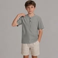 thumbnail image 4 of Boys Henley T-Shirt Gray Short Sleeve | Kids Moisture Wicking Polo Alternative Shirt with Pocket | Relaxed Fit Polyester Top for Ages 5-15,Size 5-6 T, 4 of 9