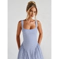 thumbnail image 6 of Women'S Summer Gingham Long Dress Corset Square Neck Lace Up Backless Casual Sundress Denim Blue S, 6 of 8
