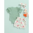 thumbnail image 4 of Baby Girls Flying Short Sleeve Letter Print Romper + Bow Floral Shorts + Headband 3 Piece Outfits Set, 4 of 8