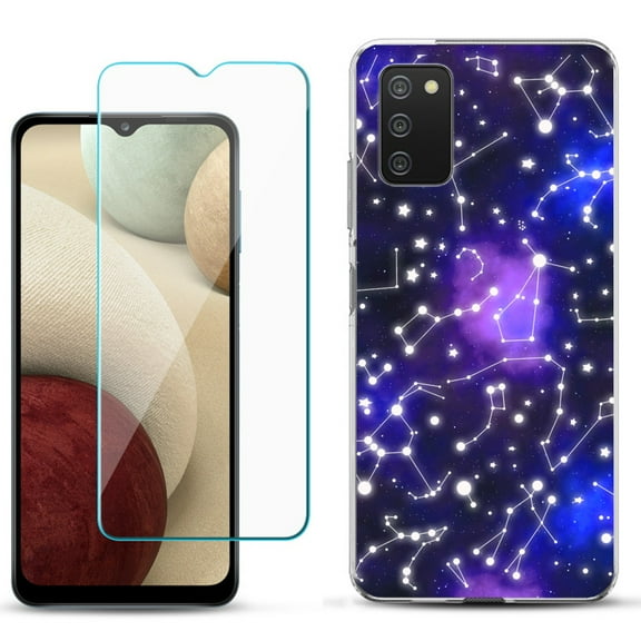 Slim-Fit TPU Phone Case Compatible with Samsung Galaxy A02s, with Tempered Glass Screen Protector, by OneToughShield ® - Constellations
