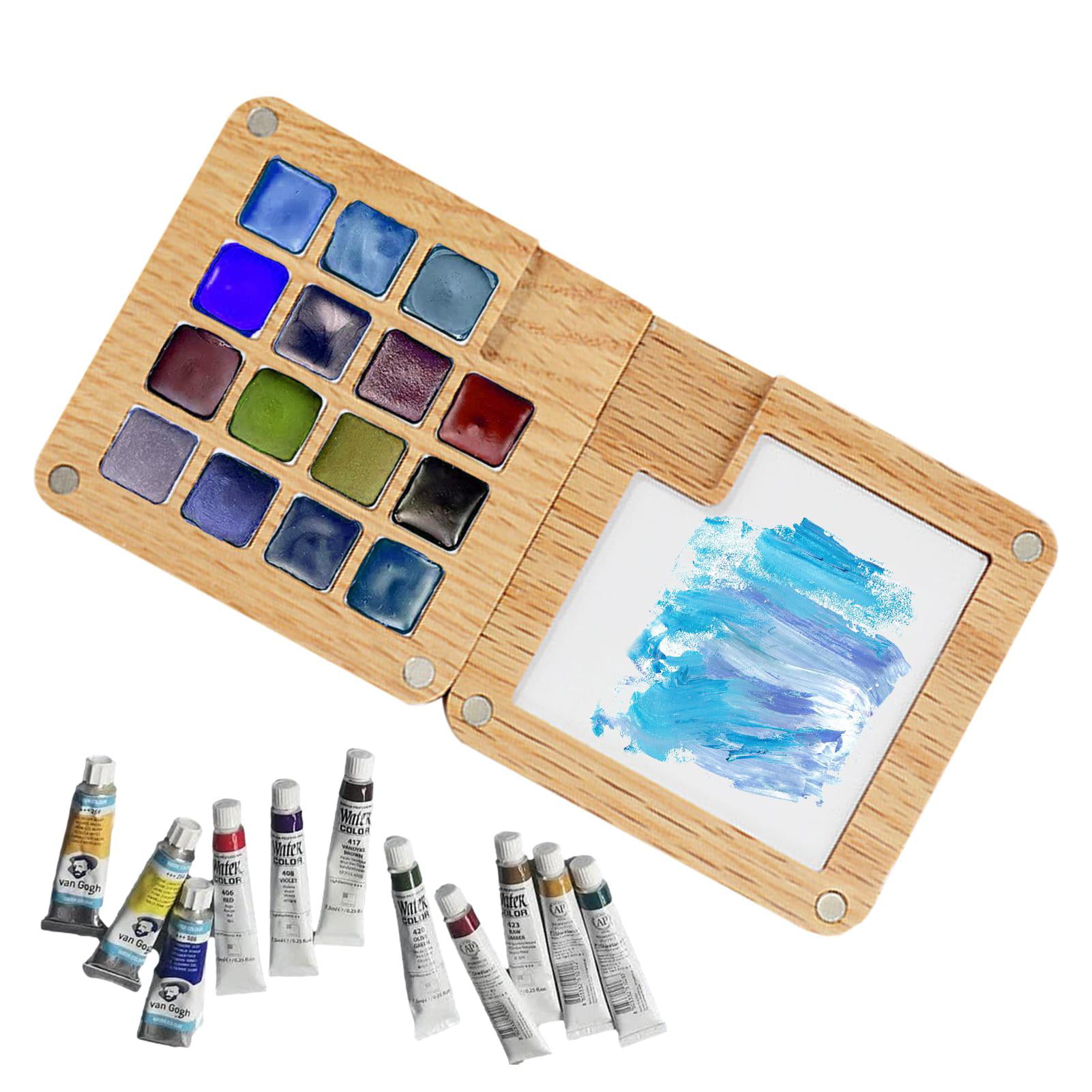Portable Sketchbook Palette Wooden Mini Travel Paint Palette with Clip 8  Grids Magnetic Colour Palette Box Reusable Watercolor Palette Box for Water  Color Acrylic Paint 8 Grid 
