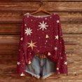 thumbnail image 2 of WTOBBY Women's Knit Top with Christmas Print Design, Long Sleeve Round Neck Yarn Pullover, Casual Holiday Sweater for Christmas Party and Family Gathering,Wine S, 2 of 4