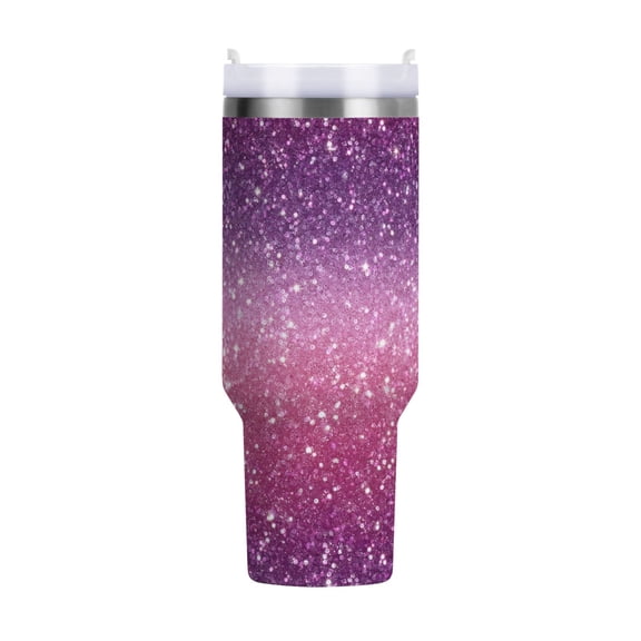 40 oz Tumbler With Handle Stainless Steel Insulated Tumbler With Lid for Car Cup Holder Pink and Purple Glitter Pattern