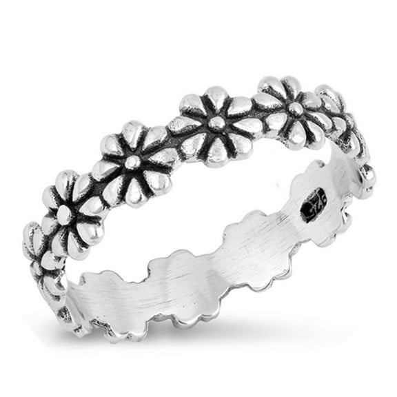 Eternity Plumeria Flower Ring .925 Sterling Silver Band Jewelry Female Male Unisex Size 6