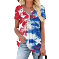 thumbnail image 2 of WTOBBY Women's Boho Pleated Short Sleeve Tunic Top, Loose Fit Casual V-Neck Floral Print Shirt for Summer and Independence Day Festivals,Light Blue L, 2 of 5