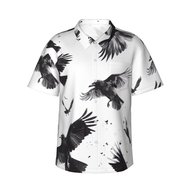 Balery Monochrome Flying Ravens Camisas hawaianas de manga corta para hombre, camisas playeras de corte holgado, camisas de vacaciones con botones,Medium