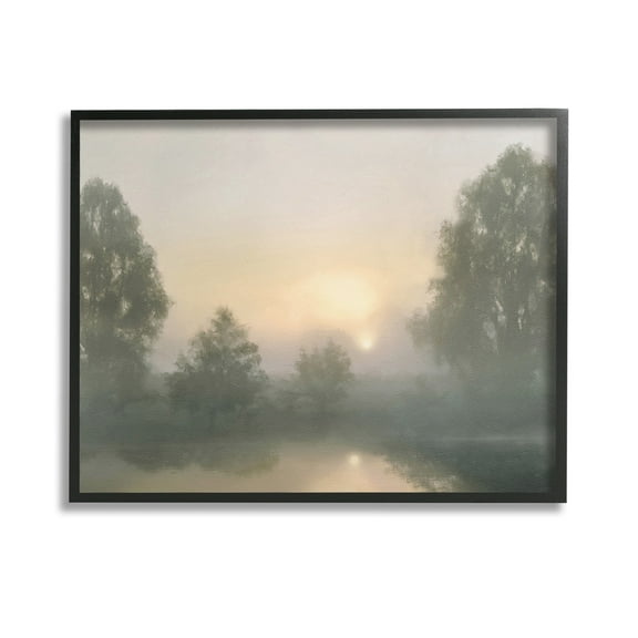 Stupell Industries Misty Pond Reflection Landscape Photography Black Framed Art Print Wall Art, 14 x 11