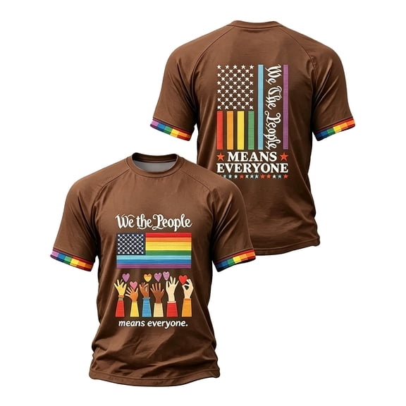 GrmtClth We the People Means Everyone Shirts for Men Pried Rainbow Flag Pattern Tops Equality Short Sleeves Tee Lightweight Crew Neck Clothes Brown 3XL
