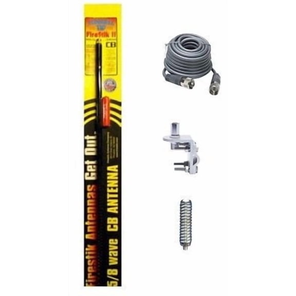 NEW FIRESTIK 2 FS2 BLACK, FS2 B 2FT CB ANTENNA, 18FT RG8X COAX, MOUNT & SPRING