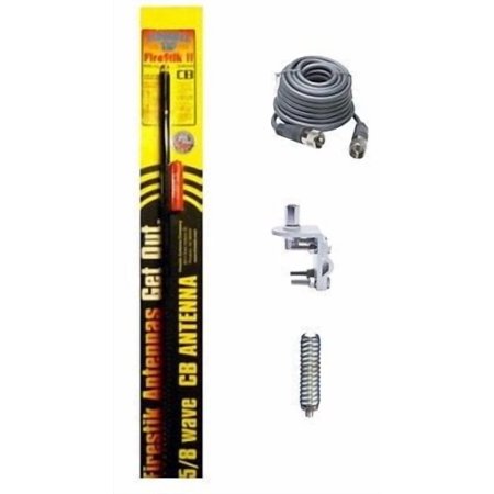 NEW FIRESTIK 2 FS2 BLACK, FS2 B 2FT CB ANTENNA, 18FT RG8X COAX, MOUNT & SPRING