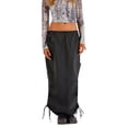 thumbnail image 3 of hirigin Women Casual Long Skirt, Drawstring Waist Solid Color Pockets Loose Straight Cargo Skirt, 3 of 7