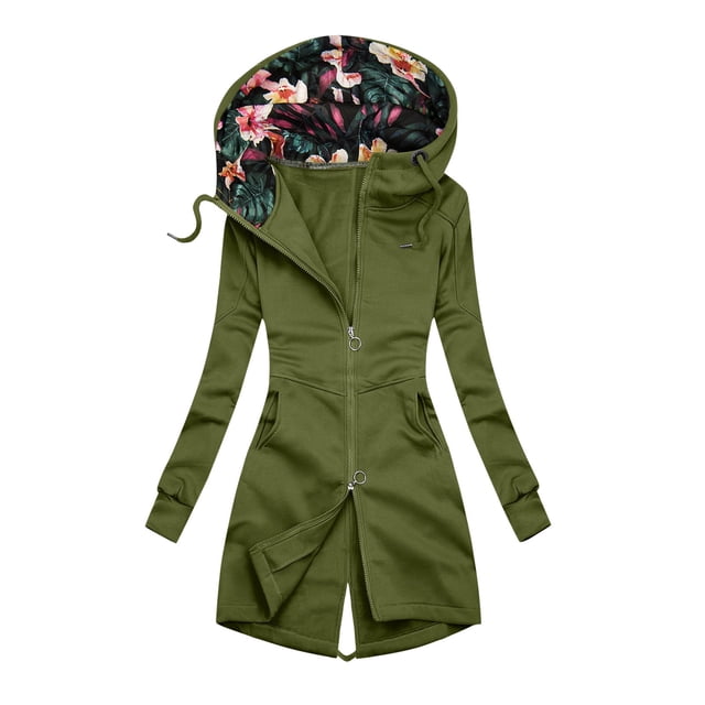 Veste à Capuche Mode pour Femmes Col Roulé Poche Zippée Manteau d'Hiver Décontracté Chaud