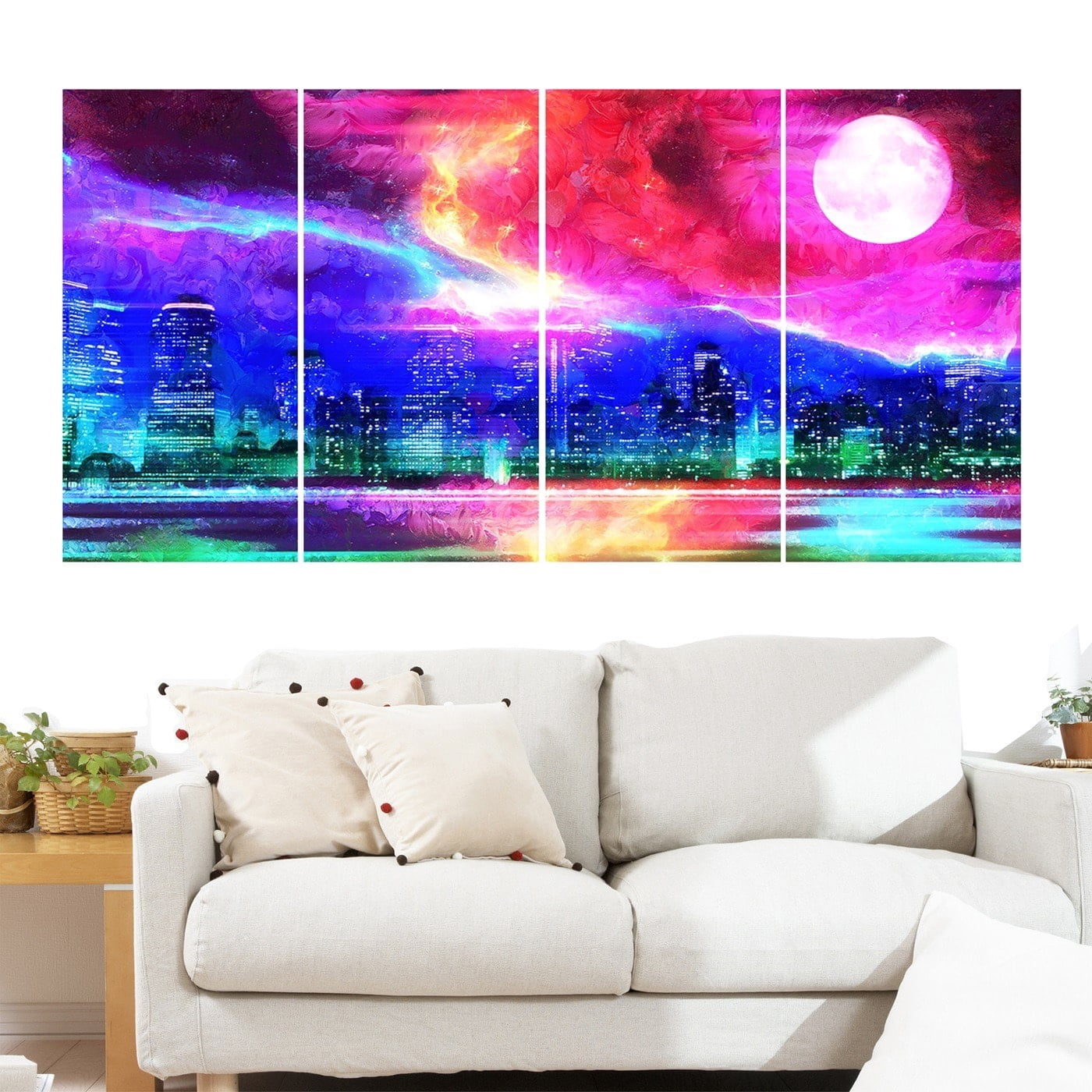 Design Art Full Moon in the City, 4 Pieces, 48" x 28"