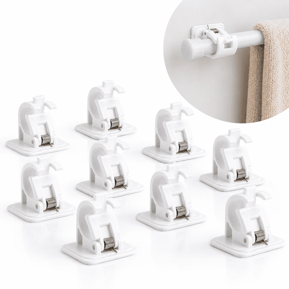 Self Adhesive Curtain Rod Bracket Holder,10pcs No Drill Fixing Rod Holder Curtain Pole Wall Brackets Towel Rod Hooks for Home Bathroom and Hotel Use,White