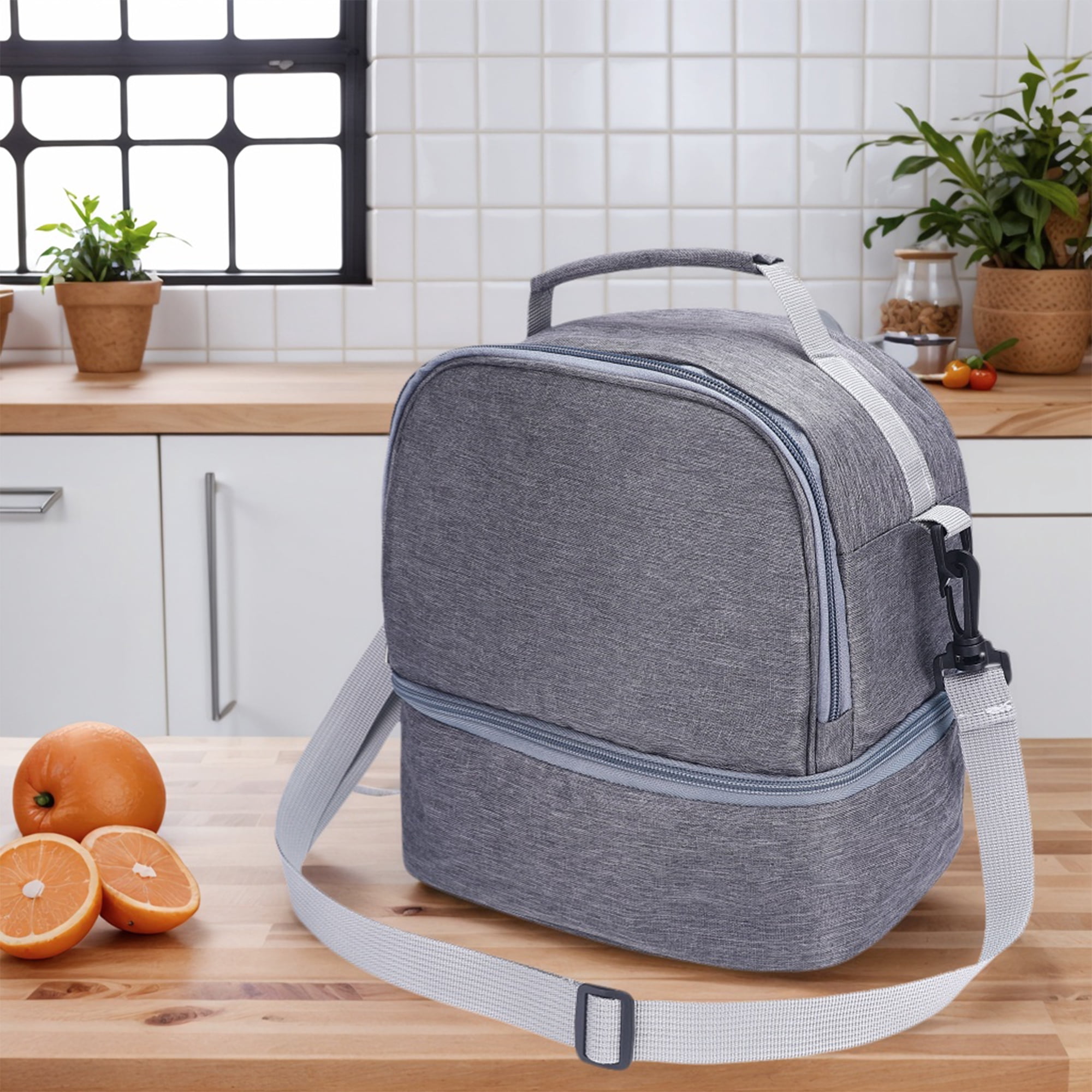 Unique Bargains Insulated Leakproof Lunch Bag for Office, Picnic Gray