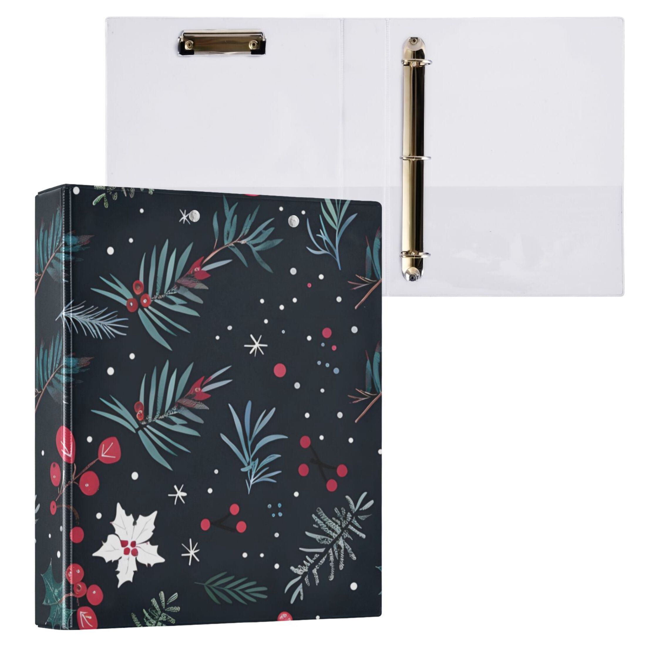 Christmas Leaves 3 Ring Binders 1.5 inch Hardcover File Folders with Interior Pockets A4 Size Organizer for School Office Hospital