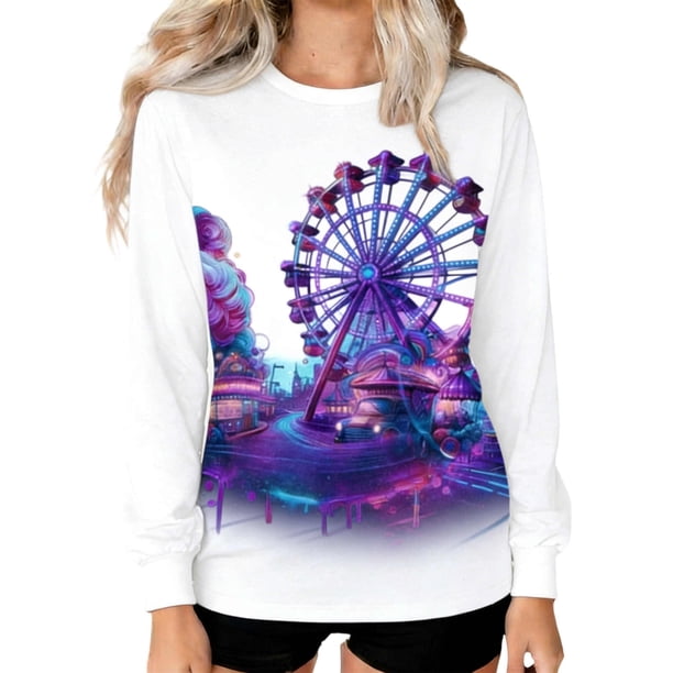 Camiseta con Capucha de Manga Larga de Cuello Redondo de Impresión de Carnaval Casual de las Mujeres Toda la Temporada
