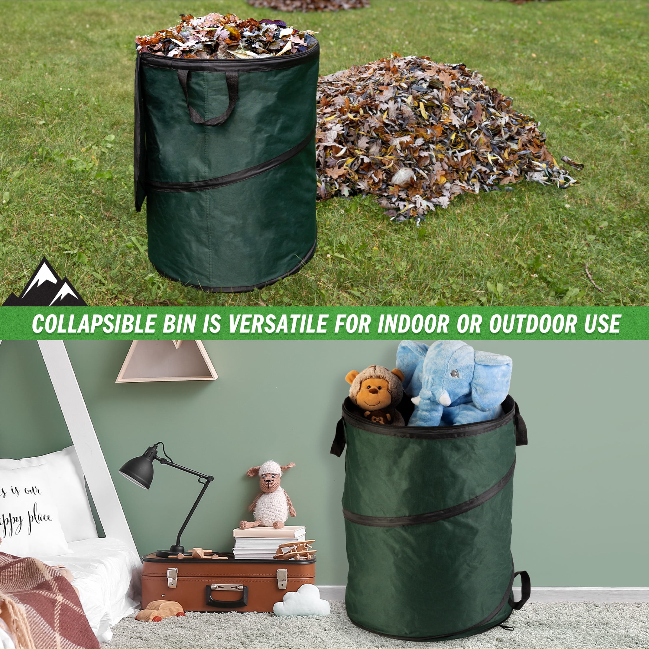 Wakeman Outdoors 46-Gallon Pop Up Outdoor Trash Can for Camping, Green