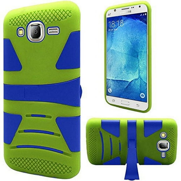 GSA Hybrid Kickstand Case For Samsung Galaxy J7 (2015), J700 - Neon Green/Blue