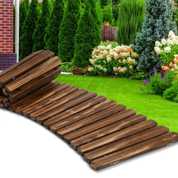 6FT Wooden Garden Pathway Curved - Roll Out Walkway for Natural Outdoor Flow (Rustic Brown)