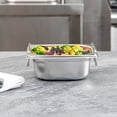 thumbnail image 4 of Restaurantware-Met Lux 7 Inch x 6.4 Inch x 2.5 Inch Steam Table Pan, 1 One Sixth Hotel Pan - Anti-Jam, Deep, Silver Stainless Steel Table Pan, With Collapsible Handles, For Parties Or Events, 4 of 11