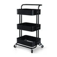 thumbnail image 1 of 3-Tier Rolling Cart, Heavy Duty Metal Frame Dining Cart with 360° Rotation Wheels and Handle, Modern Storage Cart with 3 Trays for Dining Room,Kitchen,Bathroom, Bedroom, Black, 1 of 7