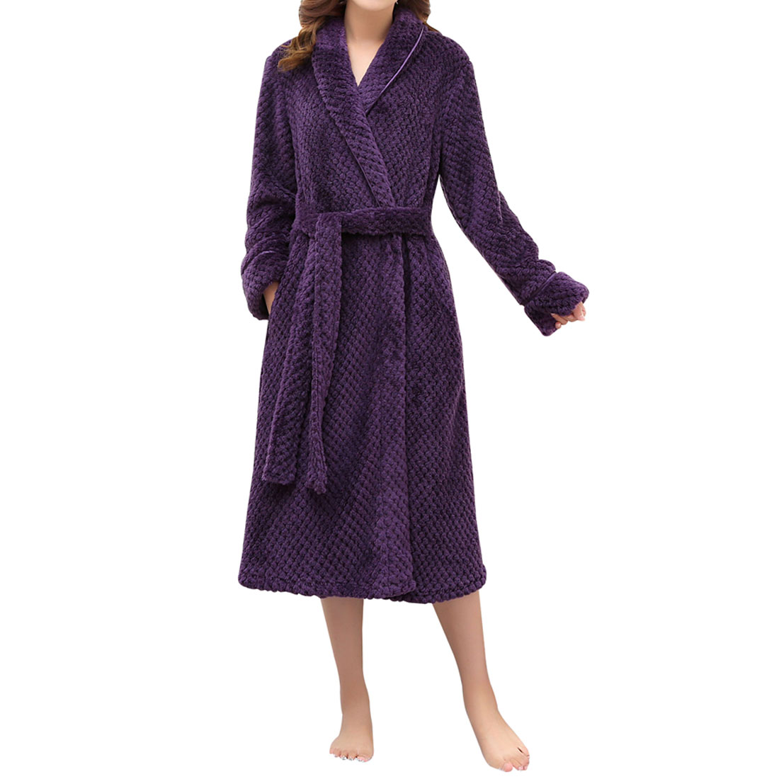 House Women's Plush Soft Warm Fleece Bathrobe Robe, Purple (XL