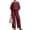 Wine, variant on UDAUDU Womens 2 Piece Linen Set Casual Collar Button Shirt And Drawstring Wide Leg Pants Outfit Beige L