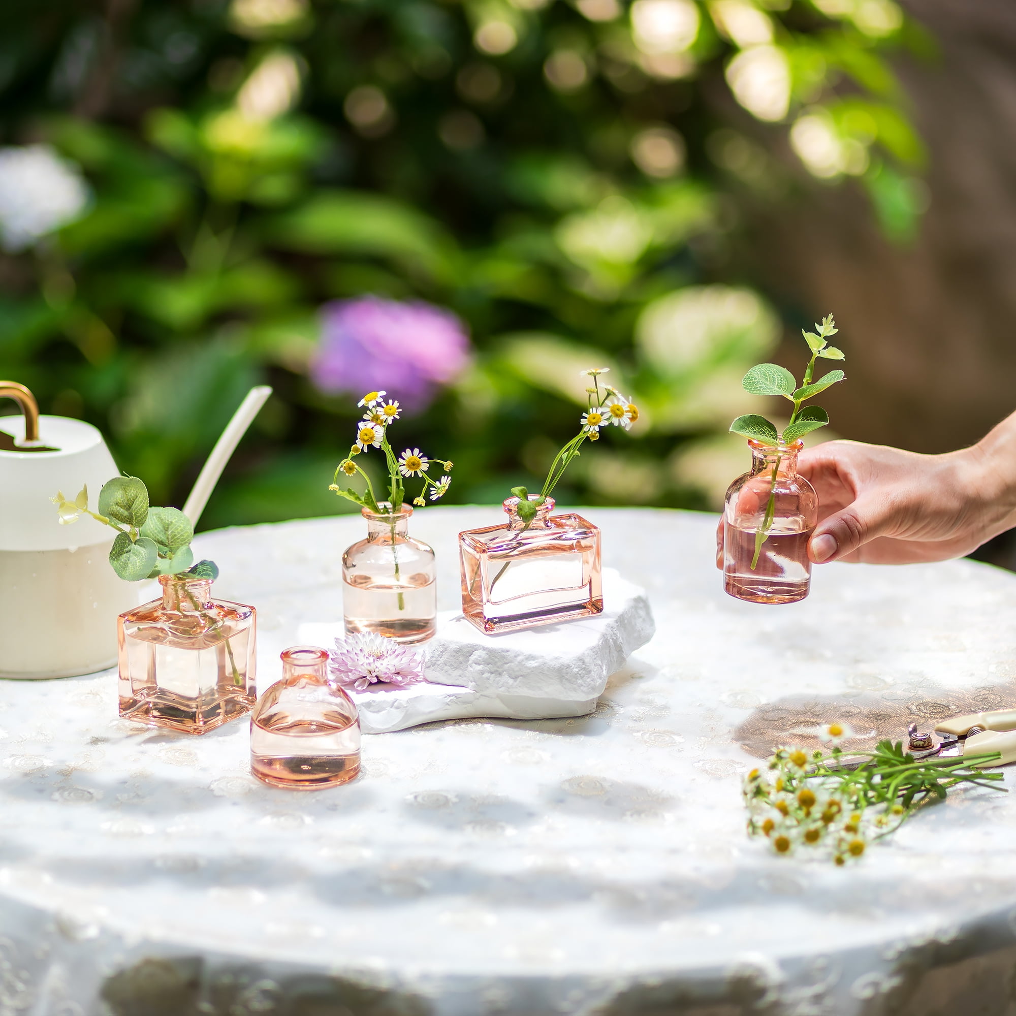 Glasseam Set of 20 Mini Glass Bud Vases: Bulk Small Flower Vases for Centerpieces, Wedding Table Decor, Modern Champagne Vases for Dining Room, Baby Shower Favors