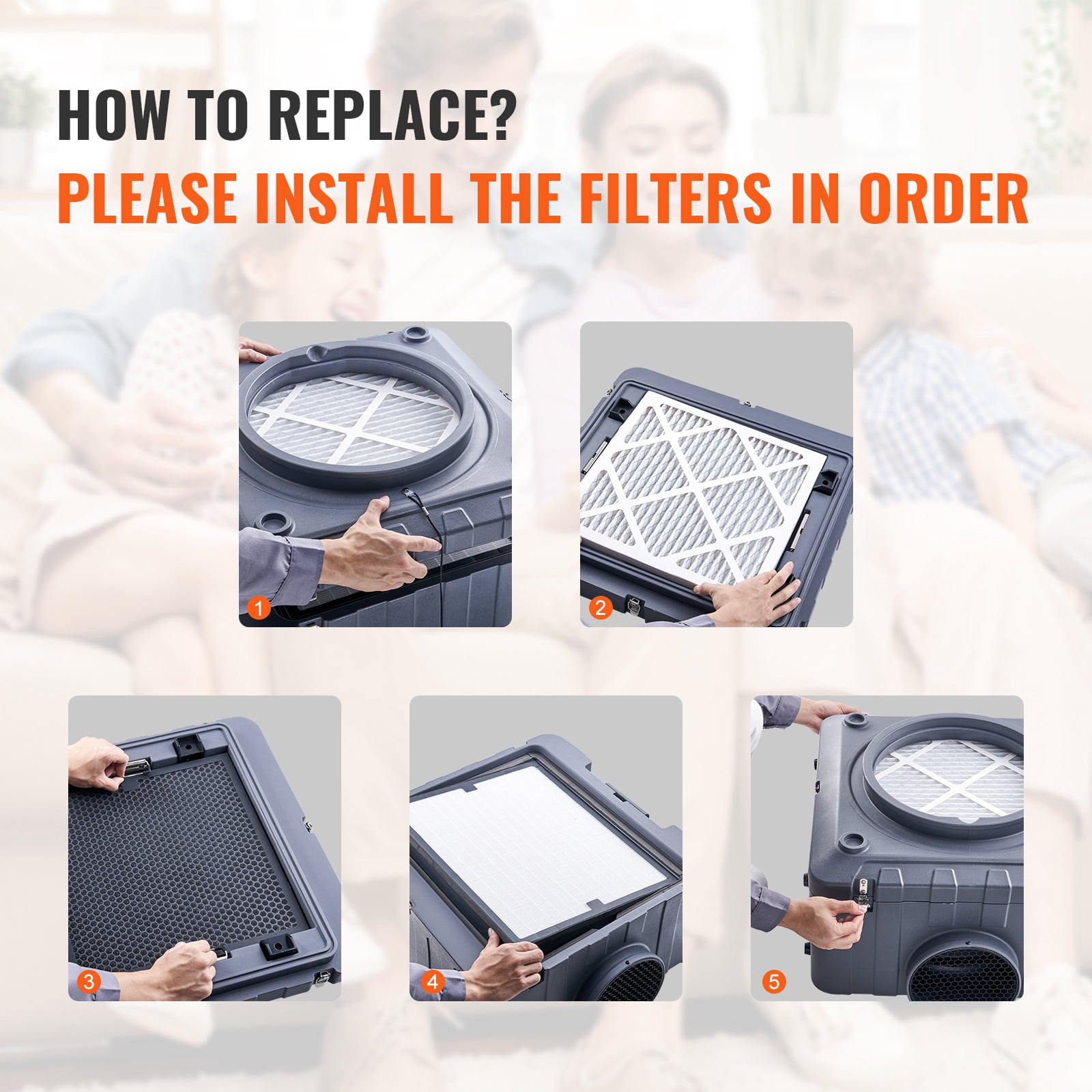 VEVOR HEPA Air Filter, 16 x 19 inch Air Filter Replacement, High-efficient Stage 3 Filters Compatible with BlueDri & VEVOR Scrubber, Air Purifiers, Water Damage Restoration Equipment