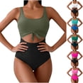 thumbnail image 3 of Xfvqtps Women One Piece Swimsuit Square Neck Tie Front Sleeveless Tummy Control Slimming Swimwear for Beach Green, 3 of 3