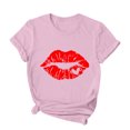 thumbnail image 4 of RKSTN Hauts pour Femmes 2024 Printemps Été Imprimé Graphique Col Rond Manches Courtes Hauts Saint-Valentin Couleur Unie Blouse Ample Décontractée, 4 of 4