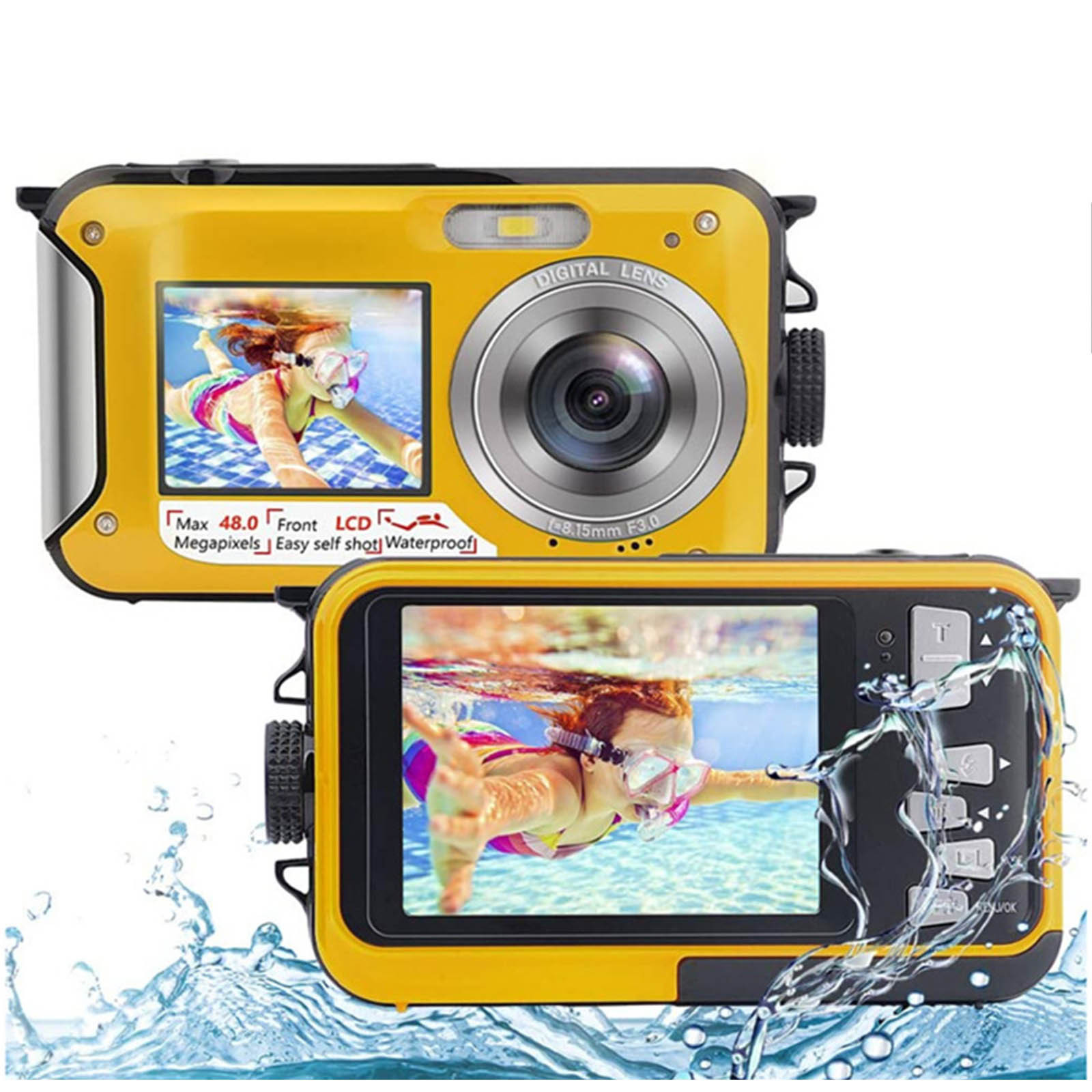 Holiday Savings 2022! Feltree Waterproof Camera Underwater Cameras For Snorkeling Full HD 2.7K 48MP Video Recorder Selfie Dual Screens 10FT 16X Digital Zoom Waterproof Digital Camera Yellow - image 2 of 7