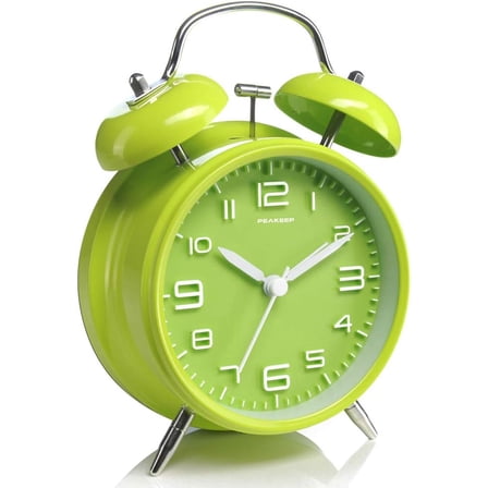 4 Inches Twin Bell Loud Alarm Clock for Heavy Sleepers, Battery Operated Old Fashioned Alarm Clock (3D-Dial, Green)