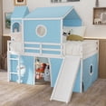 thumbnail image 2 of Full Size House Loft Bed with Slide and Tent, Wood Full Over Full Floor Bunk Bed with Curtains & Tower, Loft Bed Playhouse Bed Frame for Boys and Girls (Blue), 2 of 9