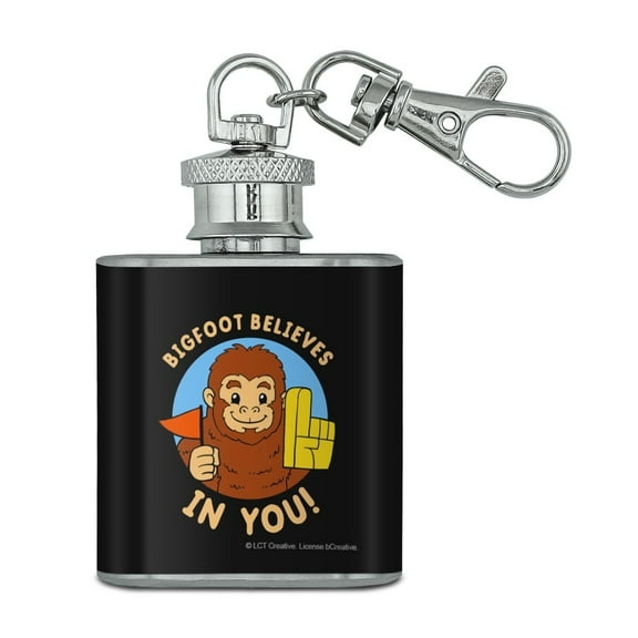 Bigfoot Believes in You Funny Humor Stainless Steel 1oz Mini Flask Key Chain