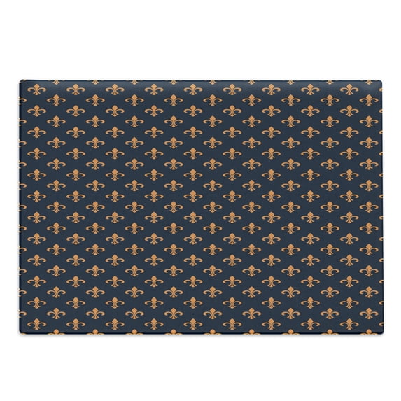 Fleur De Lis Cutting Board, Floral Pattern with Pointed Buds and Curved Leaves Western Motifs, Decorative Tempered Glass Cutting and Serving Board, Large Size, Indigo Orange, by Ambesonne