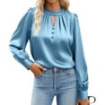 thumbnail image 6 of Olyvenn Women Satin Silk Tops,Business Casual Blouse,Dressy Work Long Sleeve Shirts Office Outfits Spring 2026 Blue XXL, 6 of 8