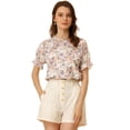 thumbnail image 1 of Blusa floral con ribete de volantes Allegra K gasa manga corta Rosado morado L, 1 of 5
