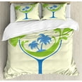 thumbnail image 1 of Bar Duvet Cover Set Queen Size, Cocktail Beach Bar with an Alcohol Glass Palms Holiday Times, Decorative 3 Piece Bedding Set with 2 Pillow Shams, Cream Violet Blue and Lime Green, by Ambesonne, 1 of 3