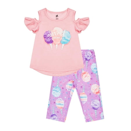 Girls Pyjama Set - Girls' Cotton Candy Cold Shoulder 2 Piece Pajama Sleep Set (Little Girl & Big Girl)