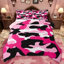 jejeloiu Camouflage Hunting Full Size Comforter Sets,Pink White Black Bedding Sets For Girls Kids Reversible 3pcs