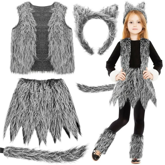 CONZONE Carnival Toddler Girls Bad Wolf Dress Up Solid Color Vest Skirt Outfit Funny Party Stage Performance Clothes Set