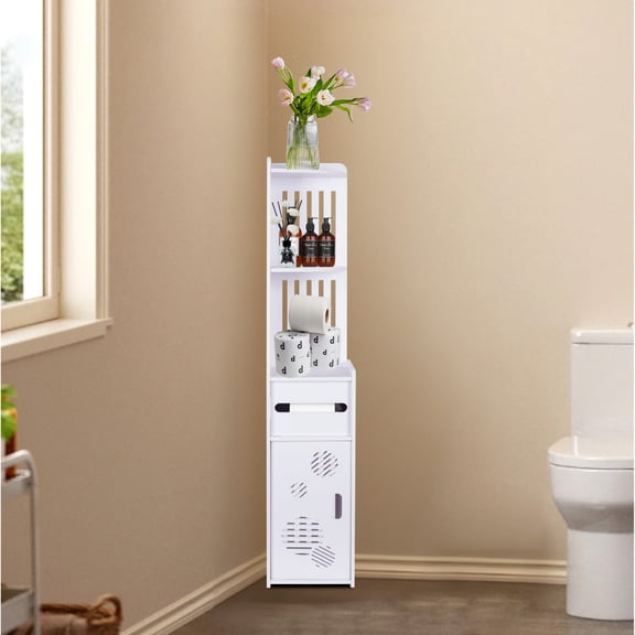 PinkSheep Corner Bathroom Storage Floor Cabinet, Freestanding Toilet Paper Holder Stand Organizer with Doors and Shelves for Small Spaces