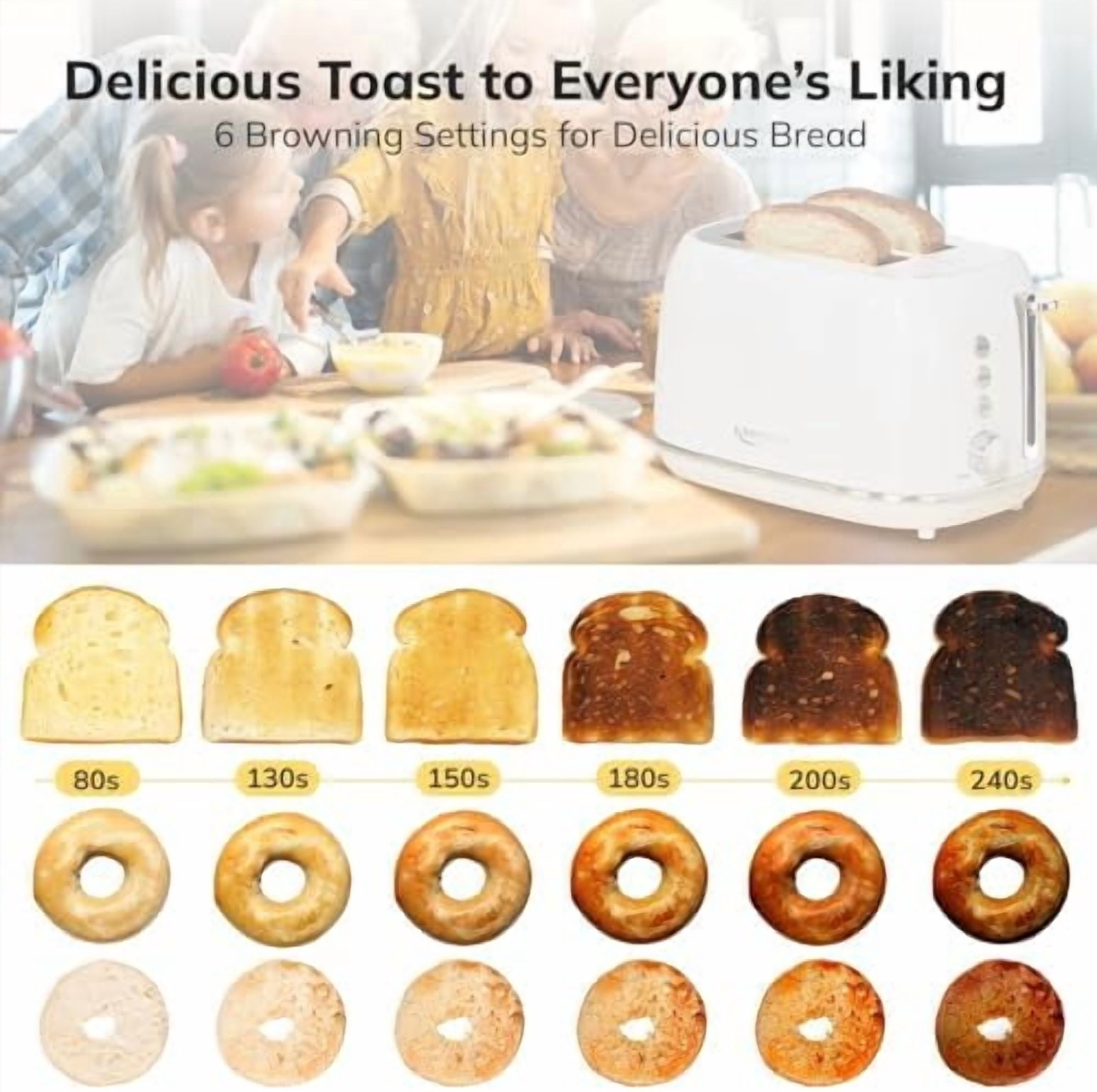 Toaster 2 Slice, Retro Wide Slot Stainless Steel Toaster with 6 Browning Levels, Reheat & Defrost, for Bagel, Toast, Bread, Kitchen Essentials, Removable Crumb Tray, White