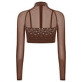 thumbnail image 2 of Sholeno Womens Glittery Rhinestone Dance Crop Tops Mesh Long Sleeve Pullover Cropped Shirt Dancewear Umber M, 2 of 5