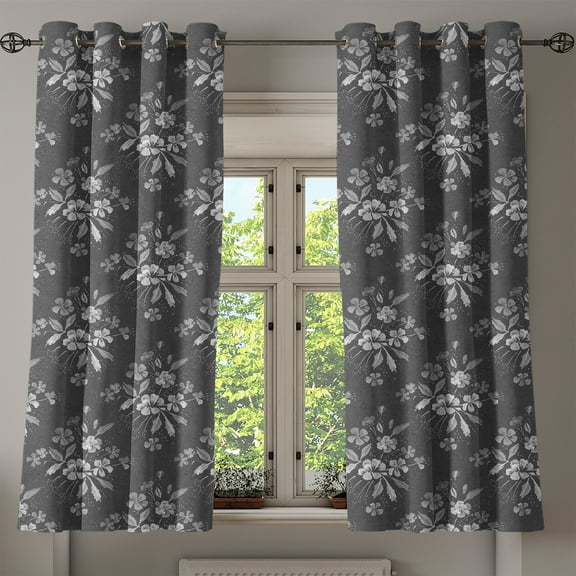 Ambesonne Floral Grommet Curtain, Minimalist Spring Flowers, 50"x60", Dark Grey