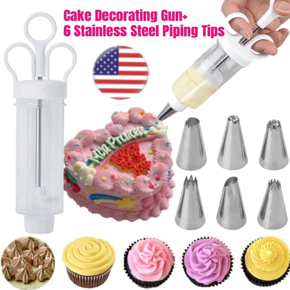 Cake Decorating Gun, Cupcake Icing Piping Kit, Cake Decorating Kit with 6 Stainless Steel Piping Tips, Cupcake Injector/Decorating Icing Set