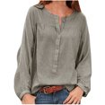 thumbnail image 1 of Pompotops Femmes Col Rond Ouvert Tube Bouton Mode Casual Manches Longues Chemisier, 1 of 7